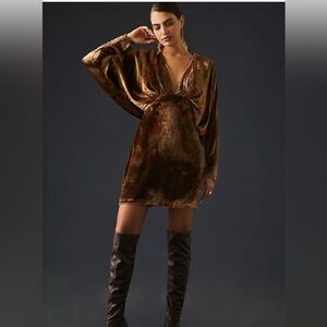Mes Demoiselles Velvet Mini Dress in Rich Brown